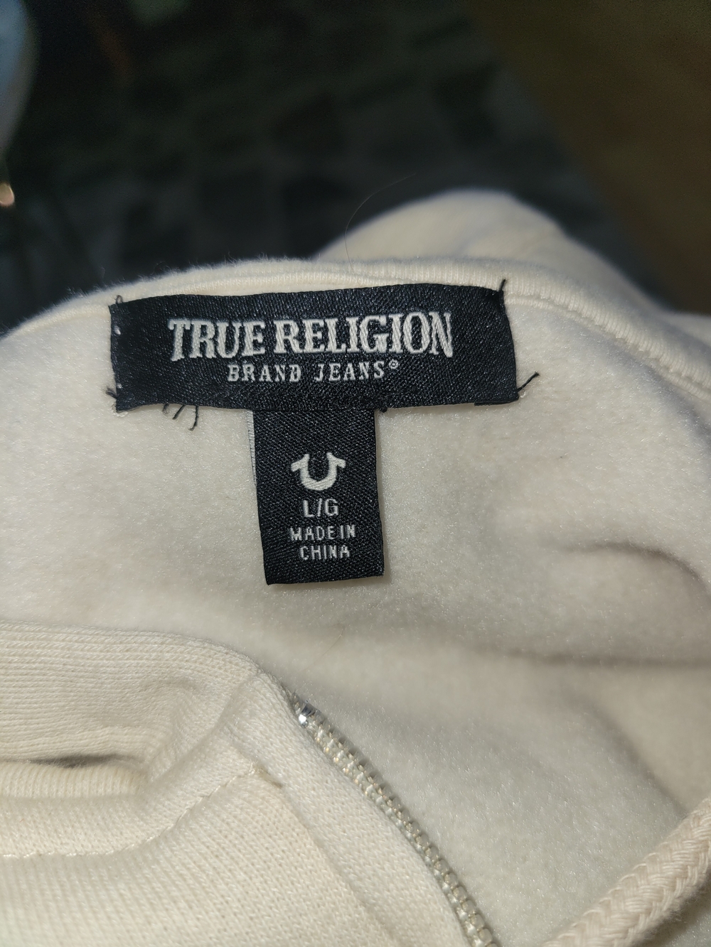 True Religion Cream Full-Zip Hoodie with Black Logo - Picture 4 of 4